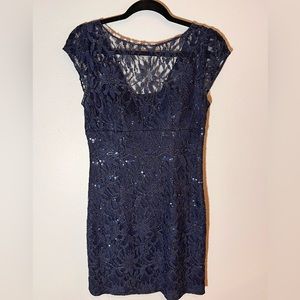 Hailey Adrianna Papell Navy Lace and Sequin Formal Mini Dress Sz 4